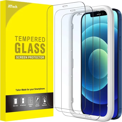 JETech Protector de pantalla de cobertura completa para iPhone 12/12 Pro de 6.1 pulgadas, película de vidrio templado con herramienta de fácil