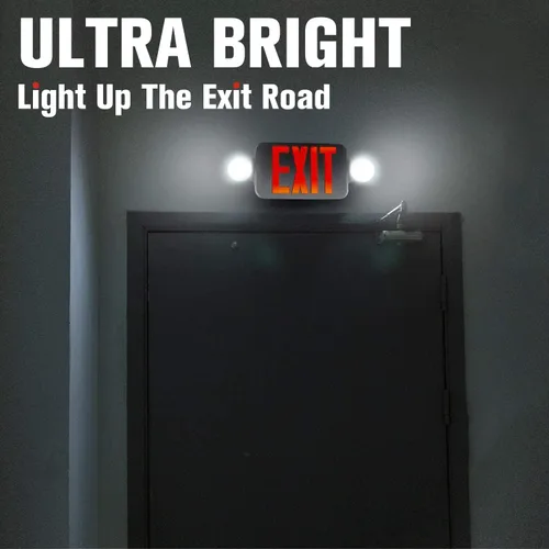 Miniatura 7 de FREELICHT Paquete de 2 letreros de salida con luces de emergencia, dos luces LED de emergencia ajustables con batería, señal de salida para negocios