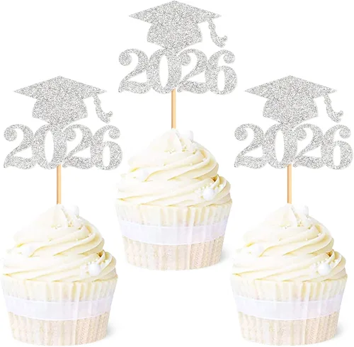 Miniatura 16 de Ercadio 36 piezas de tapa de graduación dorada con purpurina 2026 para magdalenas de clase de 2026, para preescolar, escuela secundaria, diploma