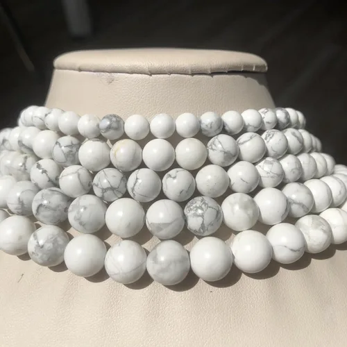 Miniatura 8 de 60 cuentas de turquesa de howlita blanca, piedra natural de 0.236 pulgadas (0.236 in), cuentas redondas sueltas para hacer joyas, aretes, collares