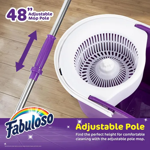 Miniatura 4 de Fabuloso Juego de trapeador giratorio y cubo, escurridor giratorio activado por pedal manos libres, poste ajustable, lavable a máquina y cabezal