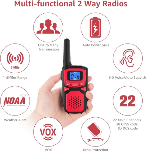 Miniatura 3 de WokTok Walkie Talkies para Adultos de Largo Alcance Recargables Portátiles de Dos Vías, Equipo de Camping, Sirenas SOS, Alarmas Meteorológicas NOAA