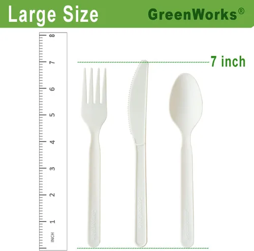 Miniatura 7 de Tenedores, cucharas y cuchillos biodegradables y compostables, cubertería CPLA pesada., Blanco, 100