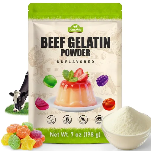 Polvo de gelatina de res sin sabor, 7 oz/198 g de gelatina alimentada con pasto, agente espesante premium, sin gluten ni azúcar, para gomitas,