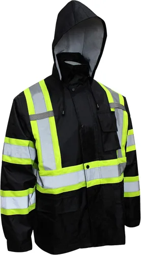 Miniatura 5 de TBK66 - Traje de lluvia clase 3, chaqueta, pantalones de alta visibilidad, parte inferior negra reflectante con patrón en X (juego de 3, S)
