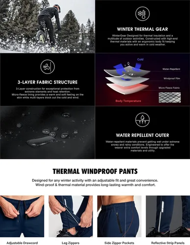 Miniatura 5 de TSLA Pantalones de ciclismo térmicos resistentes al viento para hombre, con forro polar, pantalones de ciclismo para exteriores, pantalones