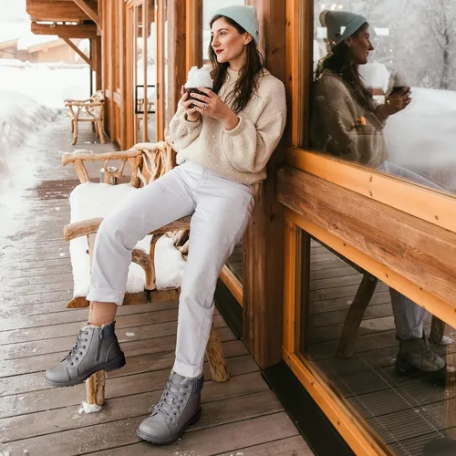 Miniatura 5 de Uoidru Botas de combate para mujer, botines de tobillo negro, botas de nieve de invierno, botas blancas con cordones, cómodas botas peludas