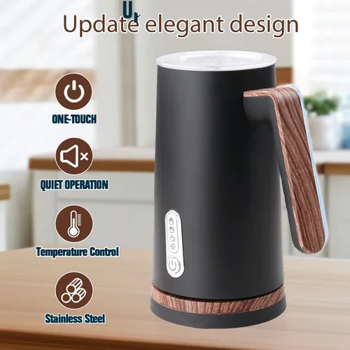 Miniatura 4 de Espumador de leche eléctrico y vaporizador, vaporizador de leche 4 en 1 con diseño de elementos de madera, máquina automática de espuma fría