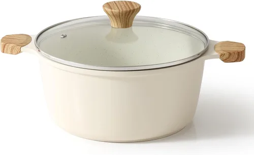 SENSARTE Olla de cerámica antiadherente con tapa, olla de cocción de inducción de 4.5 cuartos de galón con tapa de vidrio templado, olla para
