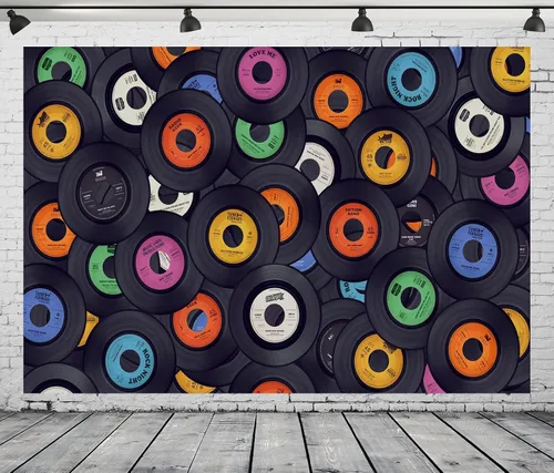 Miniatura 2 de BELECO Telón de fondo de vinilo retro vintage de tela de 5 x 3 pies, disco de vinilo, discoteca, baile, concierto, fiesta, fondo de música