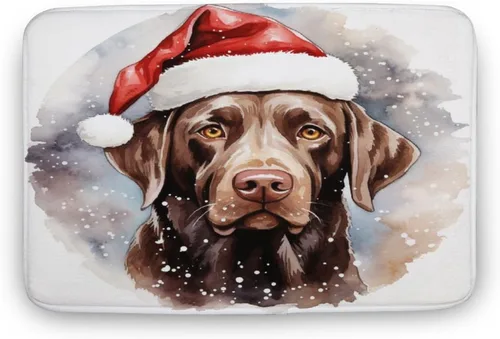 Miniatura 17 de Tapete de baño con diseño de Papá Noel para perro, diseño de acuarela, color chocolate, tapete de espuma antideslizante, tapete de felpa