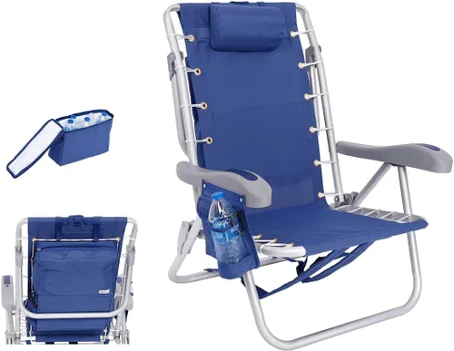 Miniatura 11 de Mochila acolchada de alta resistencia para adultos con reposapiés y bolsa enfriadora Coloque plana, 5 posiciones reclinables Bolsa térmica