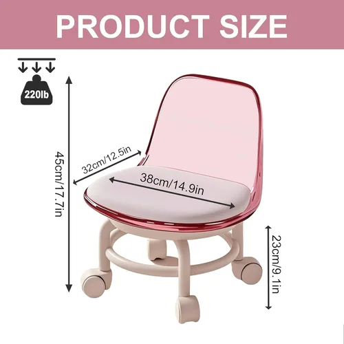 Miniatura 2 de Silla de polea de acrílico, taburete bajo con polea de respaldo, taburete ergonómico bajo para limpieza del hogar, taburetes de oficina, lavandería