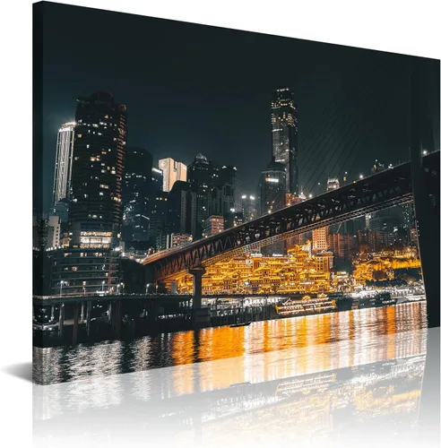 Miniatura 14 de NAN Wind Detroit Skyline - Lienzo decorativo para pared, paisaje urbano, escena nocturna, impresión artística de ciudad en blanco y negro sobre