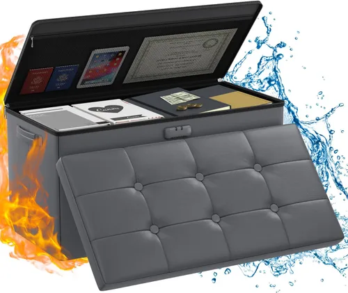 Miniatura 11 de ENGPOW Banco Otomán de Almacenamiento, Banco Plegable Ignífugo con Cerradura, 30 Pulgadas Cofre de Almacenamiento Resistente al Fuego y Agua