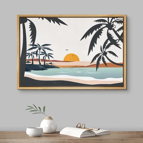 Miniatura 2 de SIGNFORD Lienzo Enmarcado Impresión Arte de Pared Océano Pastel Luz del Sol Puesta de Sol Horizonte Naturaleza Vida Silvestre Ilustraciones Arte