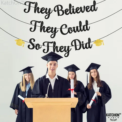 Miniatura 5 de KatchOn, Cartel de "They Believed They Could So They Did" con purpurina de 10 pies, sin bricolaje, decoraciones de graduación 2026, pancarta de Oro