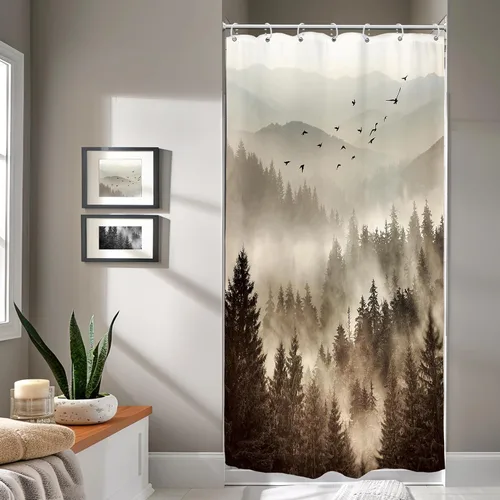 Miniatura 13 de Riyidecor - Cortina de ducha para baño pequeño de montaña, 36 pulgadas de ancho x 72 pulgadas de alto, verde, para RV, temática rústica, naturaleza
