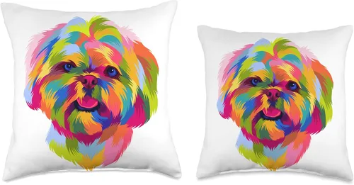 Miniatura 3 de Cute Pop Art Shih Tzu Gifts Men Women Almohada colorida para el propietario del cachorro de Shih Tzu con retrato de Shih Tzu, 16 x 16 pulgadas