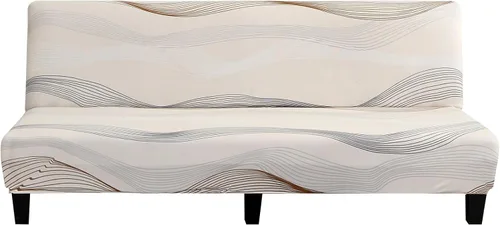 Miniatura 8 de LiveGo Fundas para futón sin brazos, funda elástica plegable para sofá cama con parte inferior elástica, funda de sofá ajustable estampada, Negro