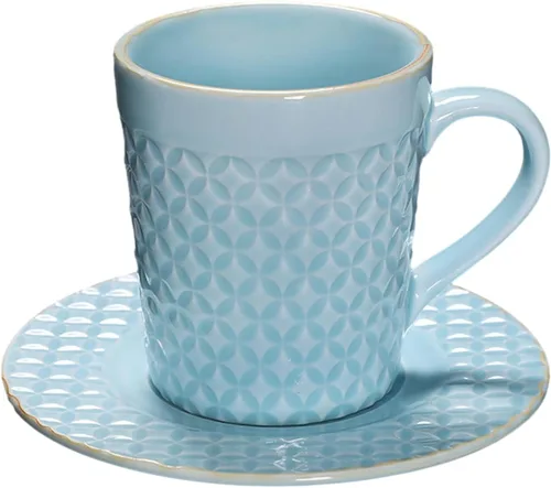 Miniatura 9 de CAPIJIONG 6.8 fl oz/6.67oz Vintage Cerámica Horno Taza de Café Set Creativo Simple Taza de Leche para Oficina Hogar Restaurante Café-Azul Esmalte