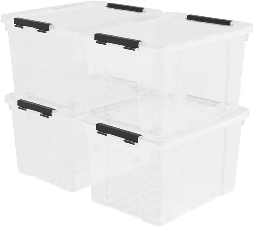 Miniatura 9 de Paquete de 4 contenedores de almacenamiento de 22 qt, de plástico, con tapas, contenedor de almacenamiento de plástico con ruedas y cierre