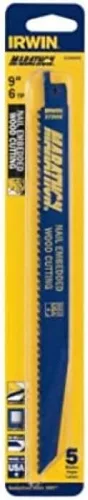 Miniatura 3 de IRWIN Tools 372956P5 - Hoja de sierra recíproca, corte de madera incrustada en madera y clavos, 9 pulgadas, 6 TPI, paquete de 5