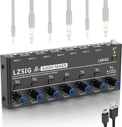 Miniatura 3 de LZSIG Mini mezclador de audio, mezclador de línea estéreo para submezcla, ultra bajo ruido, 4 canales, salida TS y TRS de 1/4" y 1/8" y entrada
