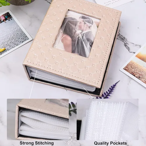 Miniatura 3 de Álbum de fotos de 4 x 6 pulgadas de RECUTMS, 100 bolsillos, piel sintética de grano de botón, libros de fotos, pequeño álbum de fotos para bebé, Rosa