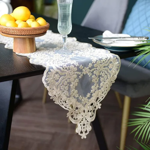 Miniatura 6 de SUTAVIA Camino de mesa de encaje bordado, pañuelo clásico rectangular de macramé, para cocina, comedor, mesa de café, bufanda de mantel y banquete