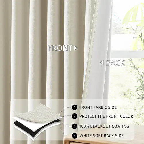 Miniatura 4 de ChrisDowa Cortinas 100% Opacas de Abedul Sólido de 45 Pulgadas de Largo, 2 Paneles para Dormitorio y Sala de Estar, Estilo Granja Oscurecedoras