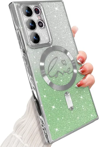 Miniatura 168 de ZONRW - Funda para Samsung Galaxy S22 Ultra magnética, para mujeres y niñas, cubierta trasera suave, lujosa, con corazón de amor, bling, degradado