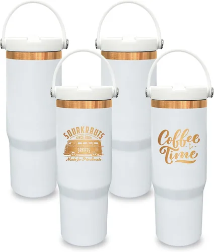 Miniatura 19 de Vaso de 30 onzas con asa superior, vaso aislado al vacío de doble pared con popote abatible, taza de café de viaje de 30 onzas con recubrimiento