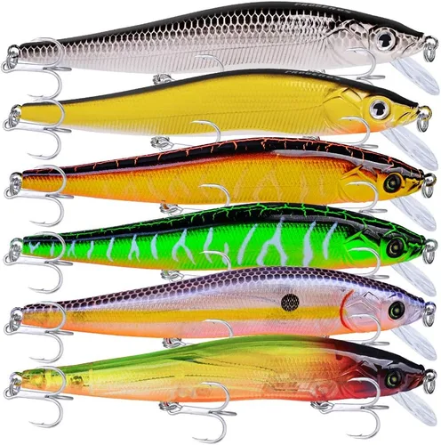 PROBEROS Minnow Bass Fishing Señuelos - Jerkbait Sinking Señuelo Set Cebos Duros Crankbait para trucha bagre almizclado Bluegill Enchufe de pesca 6