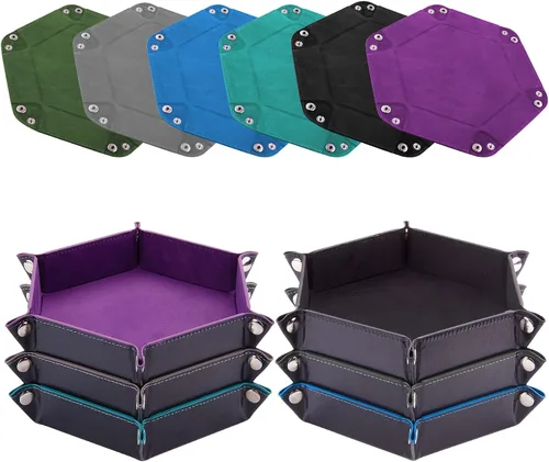 Miniatura 9 de SIQUK 6 bandejas de dados hexagonales para dados plegables, de piel sintética, para juegos de dados como RPG, DND y otros juegos de mesa