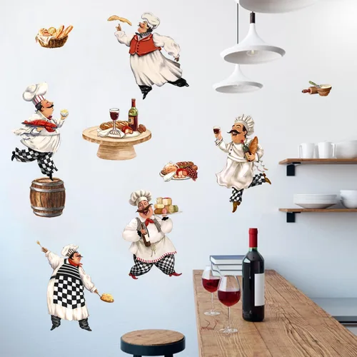 Miniatura 6 de Mfault Calcomanías de pared de chefs gordos italianos, divertidas decoraciones de cocina para panadero, cocina, arte, hogar, comedor, restaurante