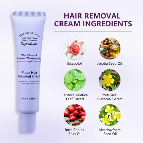 Miniatura 6 de Crema depilatoria facial para mujeres, kit de cremas depilatorias faciales suaves con raspado, suero calmante, crema removedor de vello corporal