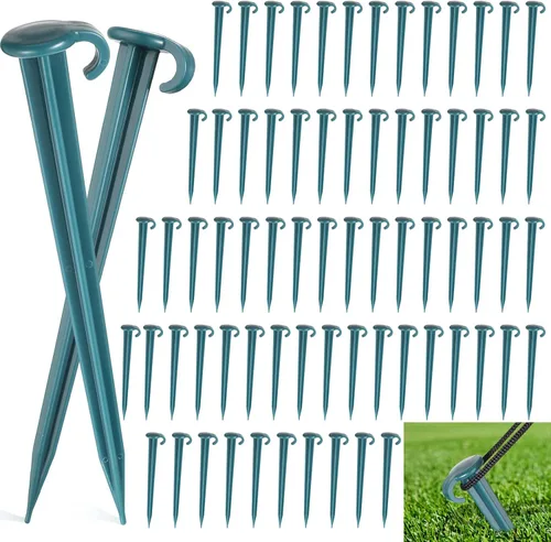 Miniatura 8 de Vicenpal 100 estacas inflables de plástico de 7 pulgadas para jardín, estacas de jardín de plástico resistente para tienda de campaña, repuesto