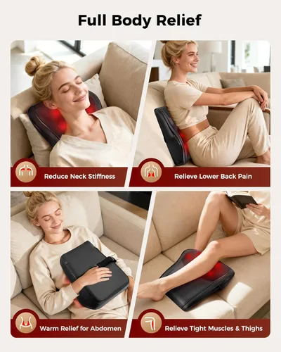 Miniatura 7 de Masajeador de cuello con calor, masajeador Shiatsu de espalda y cuello, almohada de masaje de tejido profundo 3D para espalda, hombros, alivio