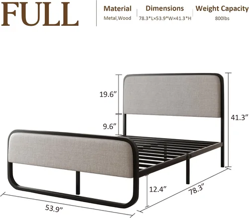 Miniatura 2 de Sismplly Base de cama tapizada de tamaño matrimonial con cabecero y estribo curvos, listones de metal resistente, almacenamiento debajo de la cama