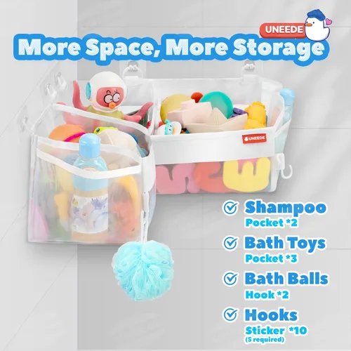 Miniatura 3 de UNEEDE Almacenamiento de juguetes de baño – Organizador de almacenamiento de juguetes de baño de esquina de 3 compartimentos, 4 galones de secado