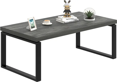 Miniatura 8 de EXCEFUR Mesa auxiliar moderna, mesa central de madera rústica y metal para sala de estar, mesa de té rectangular industrial para oficina en casa