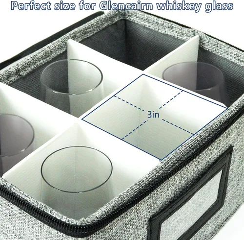 Miniatura 3 de HURZMORO Caja de almacenamiento para vaso de whisky Glencairn, 6 soportes para vasos de whisky para organizador, interior totalmente acolchado
