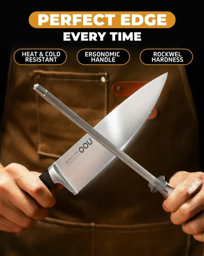 Miniatura 5 de OOU Juego de cuchillos de cocina 2025 con bloque, juego de cuchillos de acero inoxidable alemán de 15 piezas con varilla de afilar, mango de madera