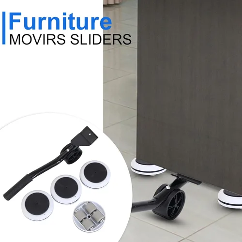 Miniatura 5 de Elevador de muebles de alta resistencia, 4 rodillos para electrodomésticos, ruedas de capacidad de carga de 163 libras + palanca de herramienta