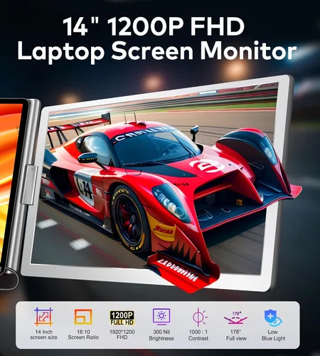 Miniatura 2 de Extensor de pantalla para portátil de 14 pulgadas, extensor de monitor FHD 1080P IPS, solo 1 cable para monitor cuádruple de 3 pantallas, extensor