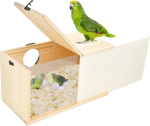 Caja anidadora de periquitos para cacatúas, pino natural, nido de pájaros, caja de cría de pájaros, caja de acrílico transparente para pájaros con