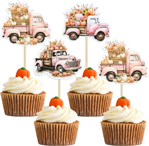 Miniatura 24 de 24 adornos de calabaza para cupcakes con purpurina para otoño, hojas, flores, calabaza, cupcakes, decoración de pasteles para Halloween, decoración