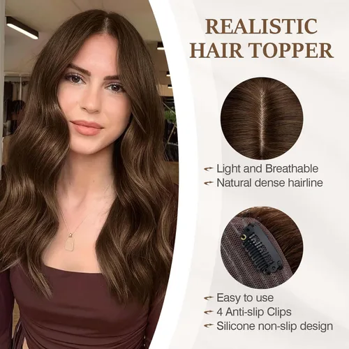Miniatura 136 de Rich Choices Pelucas con topper de cabello para mujeres, cabello humano real 100% Remy, sin flequillo, para mujeres con adelgazamiento en la parte