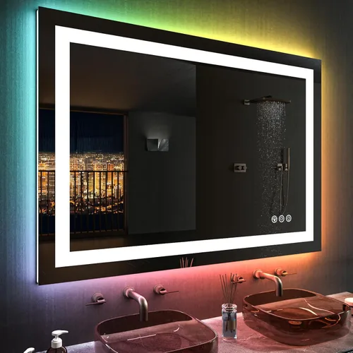 Miniatura 2 de LOAAO Espejo de Baño LED de 48"X36" con Luces, Antivaho, Regulable, Retroiluminación RGB + Iluminación Frontal, Espejo de Tocador de Baño